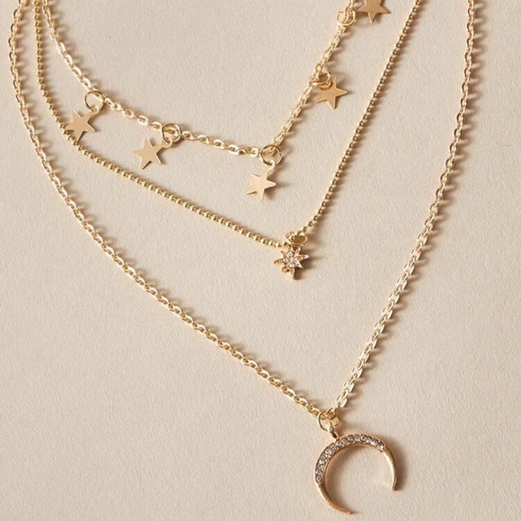 Dainty Star Rhinestone Moon Charm Layered Necklace - Picture 4 of 7